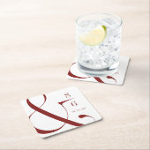 Burgund moderne Typografie Paare Monogramm Rechteckiger Pappuntersetzer (Vor Ort)