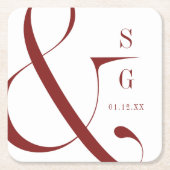 Burgund moderne Typografie Paare Monogramm Rechteckiger Pappuntersetzer (Vorderseite)