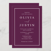 Burgund moderne weiße Grenzhochzeit Einladung (Vorne/Hinten)