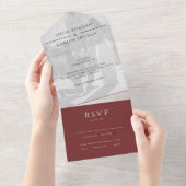 Burgund Modernes Foto Hochzeit All In One Einladung (Abreißen)