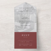 Burgund Modernes Foto Hochzeit All In One Einladung (Innen Boden)