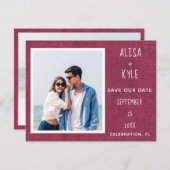 Burgund Modernes Foto Save the Date (Vorne/Hinten)
