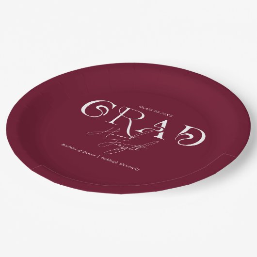 Burgund Modernes Minimalistisch | Graduierungspart Pappteller (Schrägansicht)