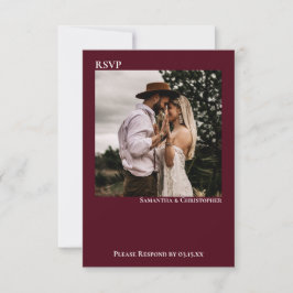 Burgund Modernes Minimalistisches Foto Hochzeit RSVP Karte