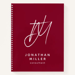 Burgund Modernes Minimalistisches Monogramm Notizblock