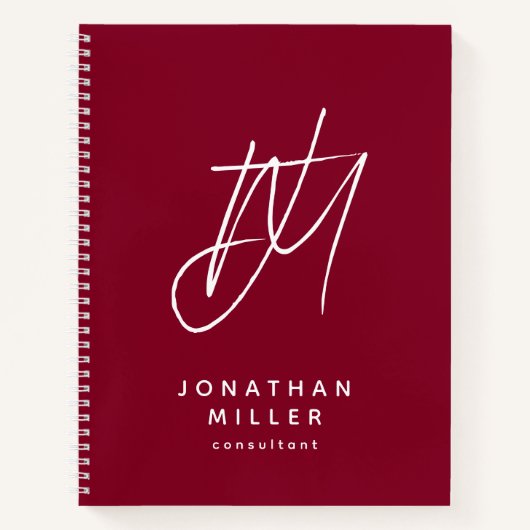 Burgund Modernes Minimalistisches Monogramm Notizblock (Vorderseite)