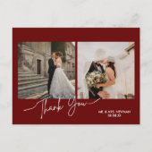 Burgund Modernes Script Foto Hochzeit Vielen Dank Postkarte (Vorderseite)