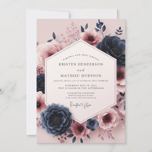 Burgund-Moody-Bloom-Assemblage-Hochzeit Einladung (Vorderseite)