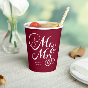 Burgund Mr. & Mrs. personalisiert rustikale Hochze Pappbecher