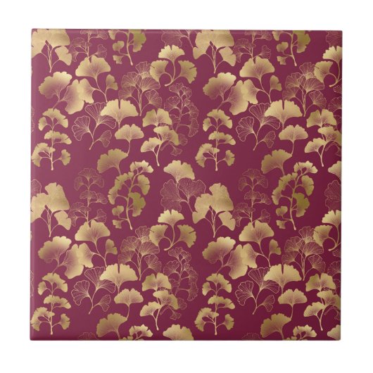 Burgund-Muster mit Goldblatt Fliese (Vorderseite)