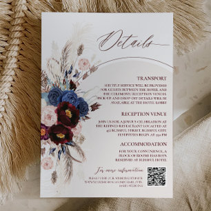 Burgund-Navy-Blau-Floral-Boho-Hochzeitsdetails Begleitkarte