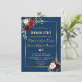 Burgund Navy Blauer Blütenblättriger Golden Probe  Einladung (Stehend Vorderseite)