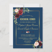 Burgund Navy Blauer Blütenblättriger Golden Probe  Einladung (Vorderseite)