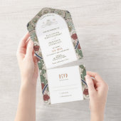 Burgund Navy Blauer Jahrgang Hochzeit Jugendstil All In One Einladung (Abreißen)