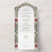 Burgund Navy Blauer Jahrgang Hochzeit Jugendstil All In One Einladung (Innen Boden)