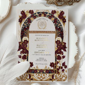 Burgund Navy Blue & Antique Gold Floral Wedding Folieneinladung