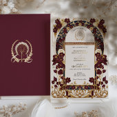 Burgund Navy Blue & Antique Gold Floral Wedding Folieneinladung