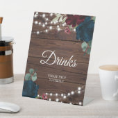 Burgund & Navy Blue Blume Drinks signieren Sockelschild (In SItu)