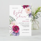 Burgund Navy Blue & Blush Brautparty Einladung (Stehend Vorderseite)