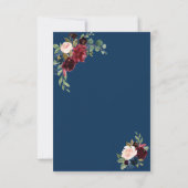 Burgund Navy Blue Floral Frame Wedding RSVP (Rückseite)
