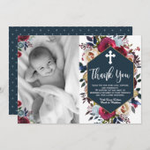 Burgund Navy Blue Floral Taufen Danke Karten (Vorne/Hinten)