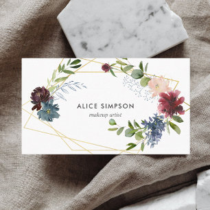 Burgund Navy Blue Watercolor Floral Geometrie Visitenkarte
