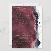 Burgund & Navy Blue Watercolor Save the Date Einladung (Vorderseite)