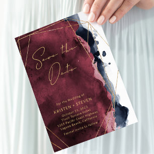 Burgund & Navy Blue Watercolor Save the Date Einladung