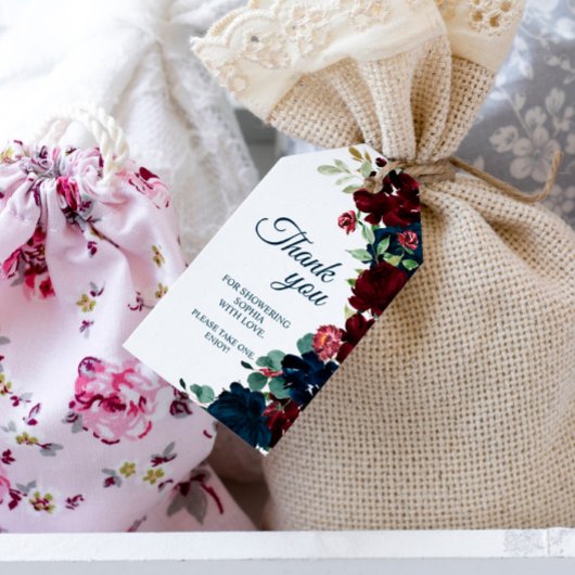 Burgund & Navy Blume Brautparty Geschenktasten Geschenkanhänger