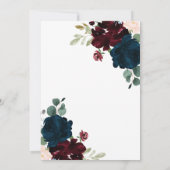 Burgund & Navy Blume Rustikale Holzhochzeit Einladung (Rückseite)