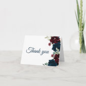 Burgund & Navy Blume Rustikales Brautparty Dankeskarte (Vorderseite)