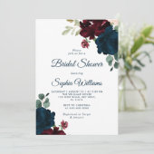 Burgund & Navy Blume Rustikales Brautparty Einladung (Stehend Vorderseite)