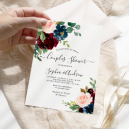 Burgund & Navy Blumenpaare Einladung