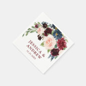Burgund Navy Blush Bloral Rustikale Hochzeit Serviette (Ecke)