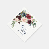 Burgund Navy Blush Bloral Rustikale Hochzeit Serviette (Ecke)