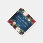 Burgund Navy Blush Bloral Rustikale Hochzeit Serviette (Ecke)