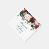 Burgund Navy Blush Bloral Rustikale Hochzeit Serviette (Ecke)