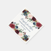 Burgund Navy Blush Bloral Rustikale Hochzeit Serviette (Ecke)