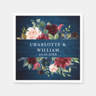Burgund Navy Blush Bloral Rustikale Hochzeit Serviette