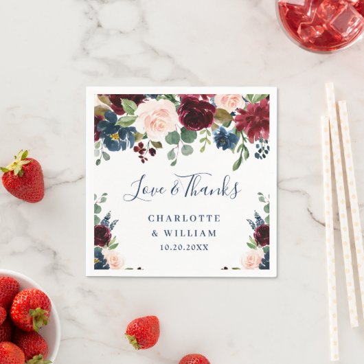 Burgund Navy Blush Bloral Rustikales Party Serviette (Beispiel)