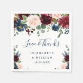 Burgund Navy Blush Bloral Rustikales Party Serviette (Vorderseite)