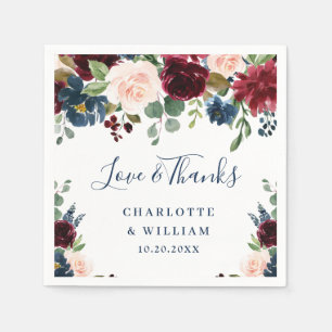 Burgund Navy Blush Bloral Rustikales Party Serviette