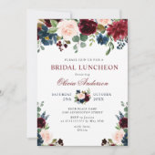 Burgund Navy Blush Blume BRIDAL LUNCHEON Einladung (Vorderseite)