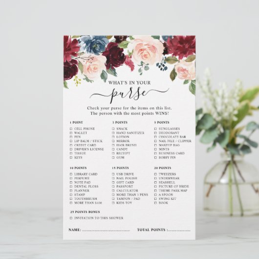 Burgund Navy Blush Brautparty Game (Stehend Vorderseite)