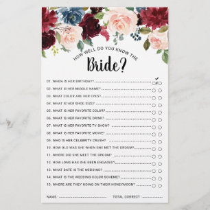 Burgund Navy Blush Brautparty Game
