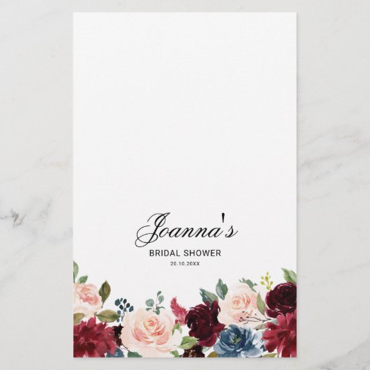 Burgund Navy Blush Brautparty Game (Rückseite)