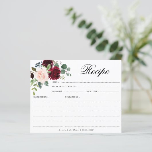 Burgund Navy Blush Brautparty Rezept Karte (Stehend Vorderseite)