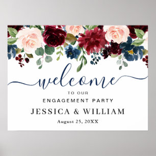 Burgund Navy Blush ENGAGEMENT PARTEI Willkommen Poster