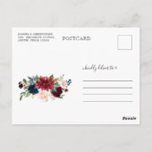Burgund Navy Blush Floral Ändern Datum Postkarte (Rückseite)