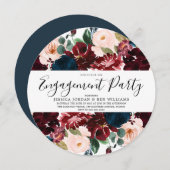 Burgund Navy Blush Floral Engagement Party Einladung (Vorne/Hinten)